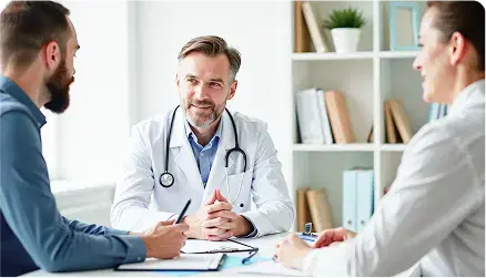 Ärzt:in mit Patient:innen.